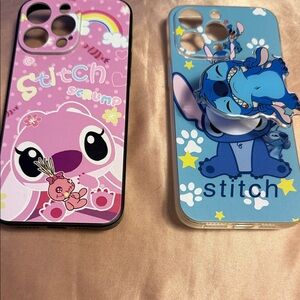 Stitch Character Phone Case Set - Pink and Blue
